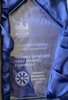 Sponsorship Award given by the Cincinnati Tennis Foundation to the No Limits SCI Recovery Foundation.