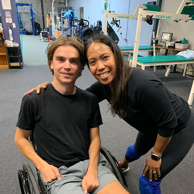 Elliot with Mica his trainer at VIP NeuroRehab in San Diego